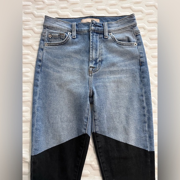 7 For All Mankind Luxe Vintage High Rise Skinny Jeans Two tone Size 24 NWOT - Picture 6 of 16